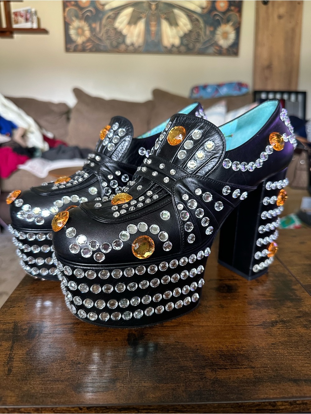 Limited Edition Gucci Amilna Crystal Embellished Leather Loafers EU 38.5